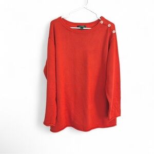 Lauren Ralph Sweater Women's 2X Orange Crew Neck Long Sleeve Pullover Button